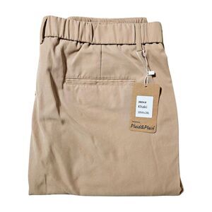 New! Plaid & Plain Beige Joggers Slim Fit Drawstring Flat Front‎ Men's 38x28 NWT
